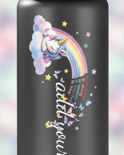 black unicorn water bottle - detail