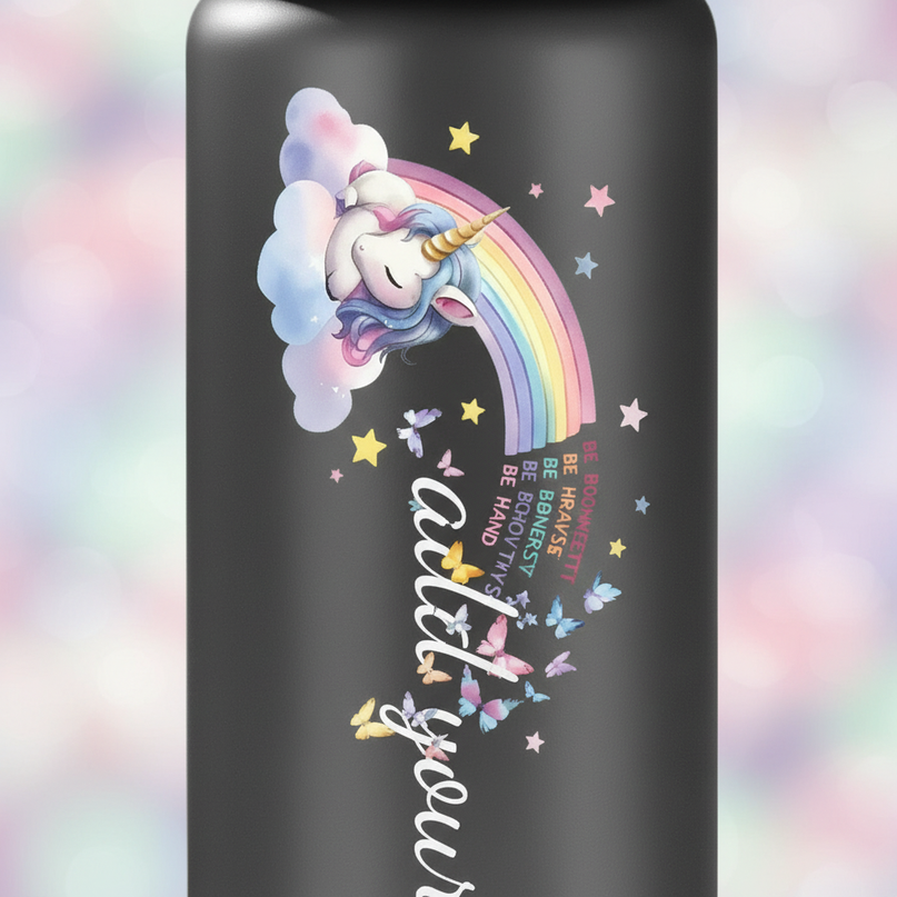 black unicorn water bottle - detail