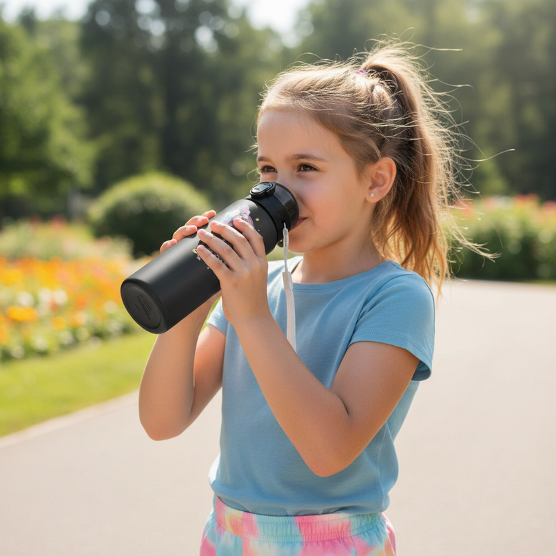 black unicorn water bottle - in-use