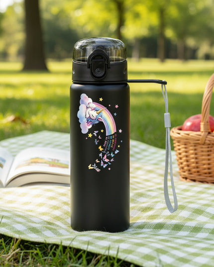 black unicorn water bottle - lifestyle