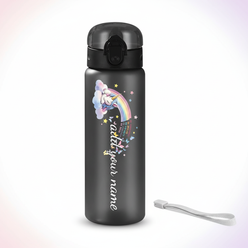 black unicorn water bottle - white-bg