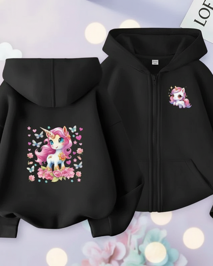 black unicorn zip hoodie - lifestyle