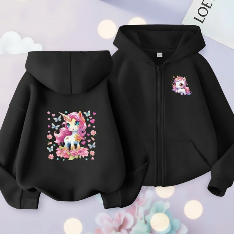 black unicorn zip hoodie - lifestyle