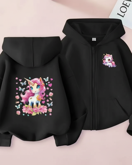 black unicorn zip hoodie - white-bg