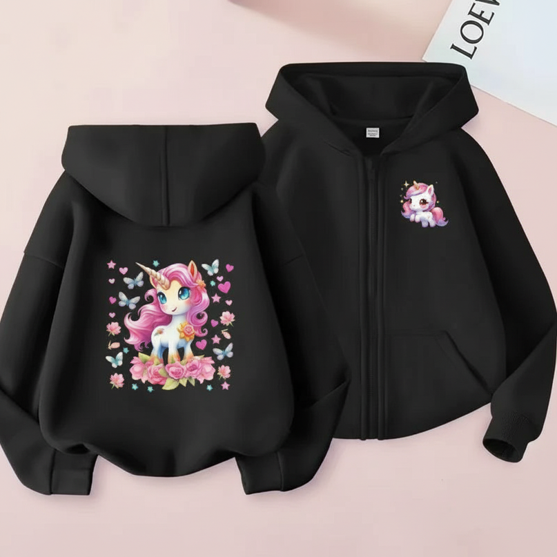 black unicorn zip hoodie - white-bg