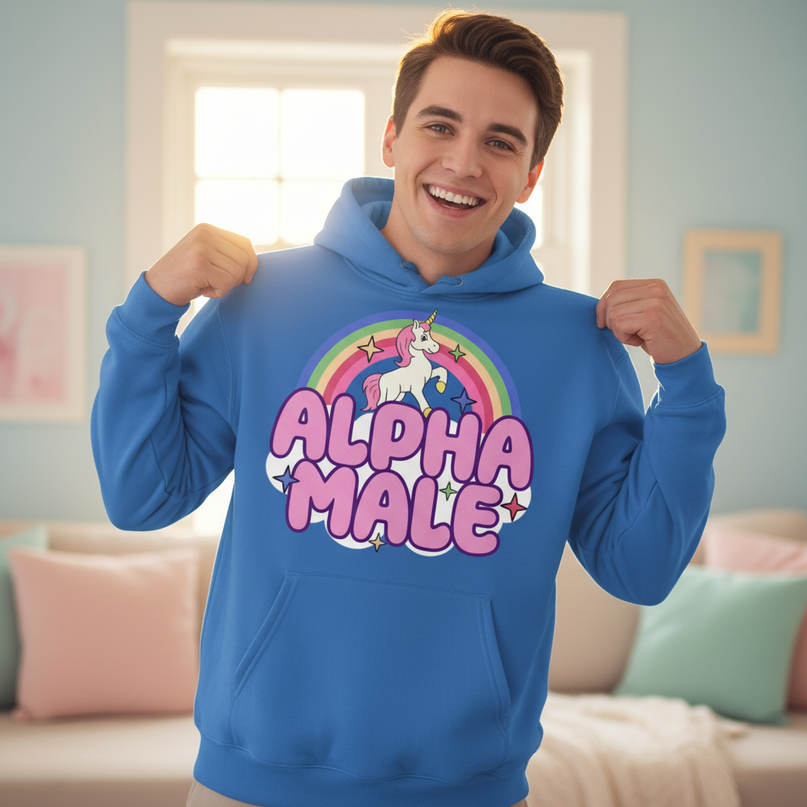blue alpha male sarcastic hoodie - in-use