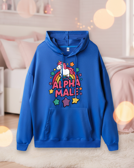 blue alpha male unicorn hoodie - lifestyle