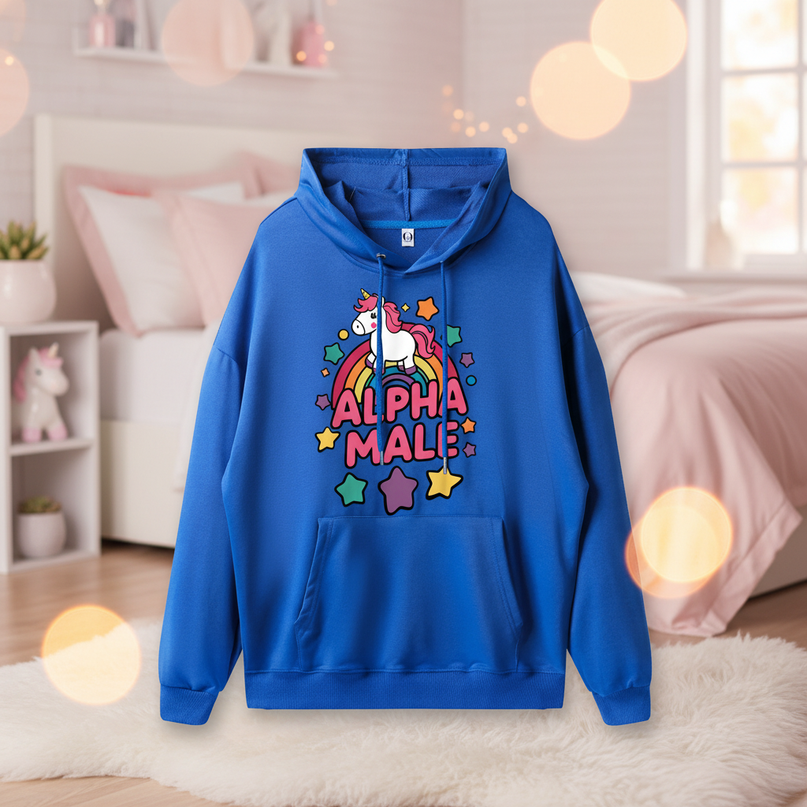blue alpha male unicorn hoodie - lifestyle