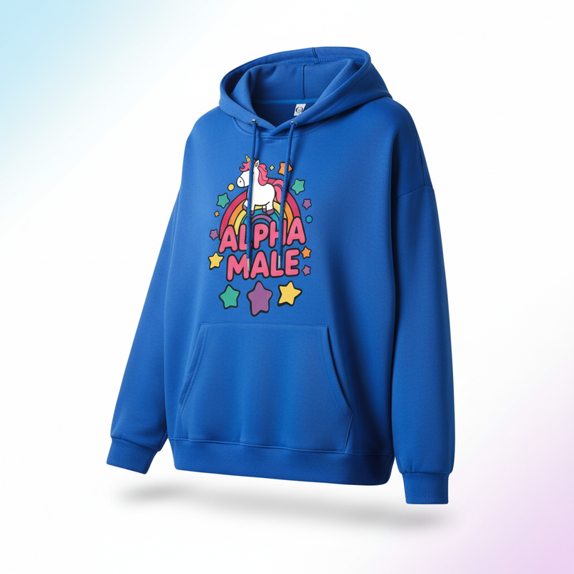 blue alpha male unicorn hoodie - white-bg
