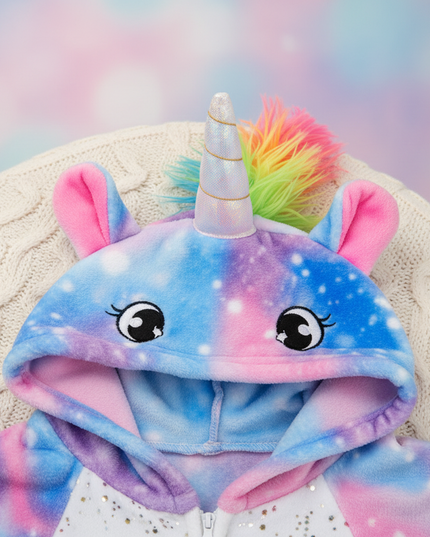 blue and pink unicorn onesie - detail