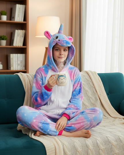 blue and pink unicorn onesie - lifestyle