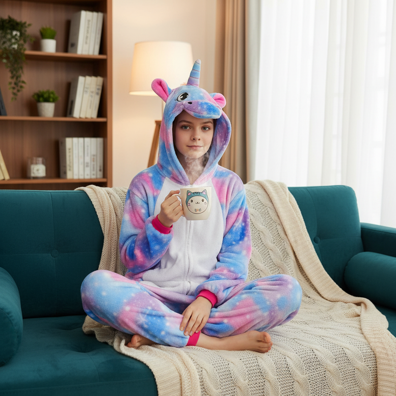 blue and pink unicorn onesie - lifestyle