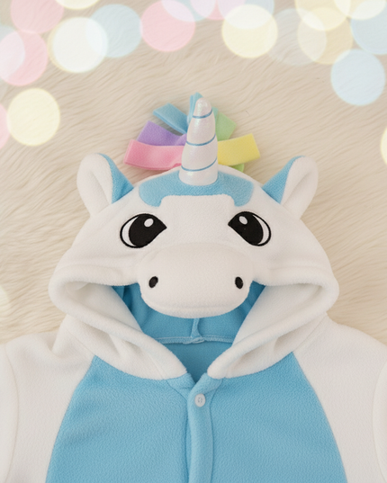 blue and white unicorn onesie - detail