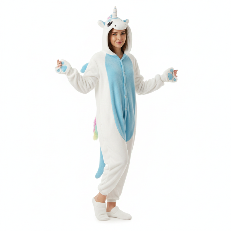 blue and white unicorn onesie - white-bg