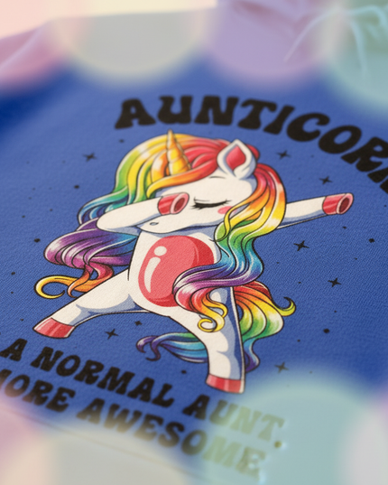 blue aunt unicorn hoodie - detail