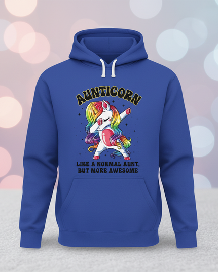 blue aunt unicorn hoodie - lifestyle