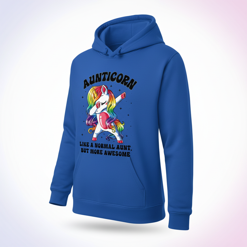 blue aunt unicorn hoodie - white-bg