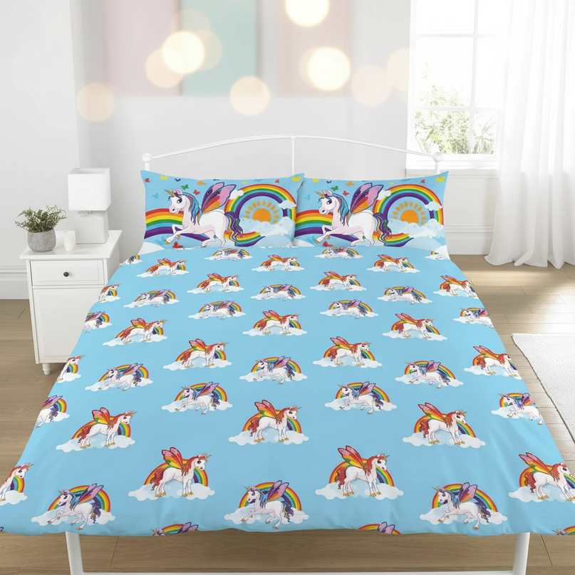 blue butterfly wing unicorn bedding - lifestyle