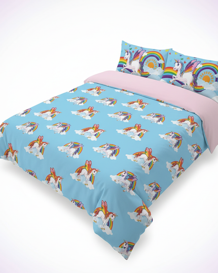 blue butterfly wing unicorn bedding - white-bg