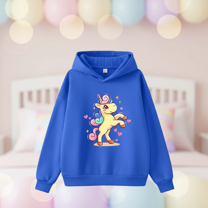 blue cartoon unicorn hoodie - lifestyle
