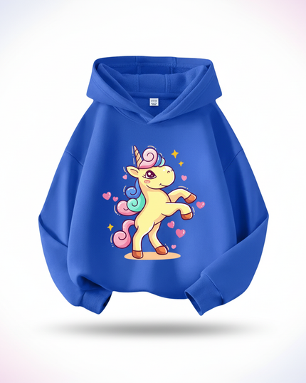 blue cartoon unicorn hoodie - white-bg