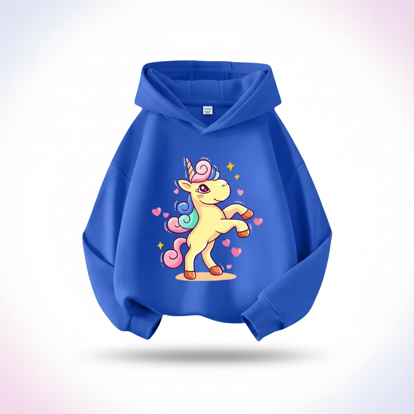 blue cartoon unicorn hoodie - white-bg