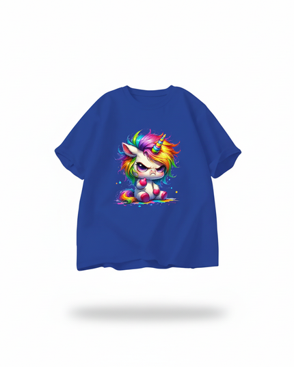 blue cartoon unicorn shirt - white-bg