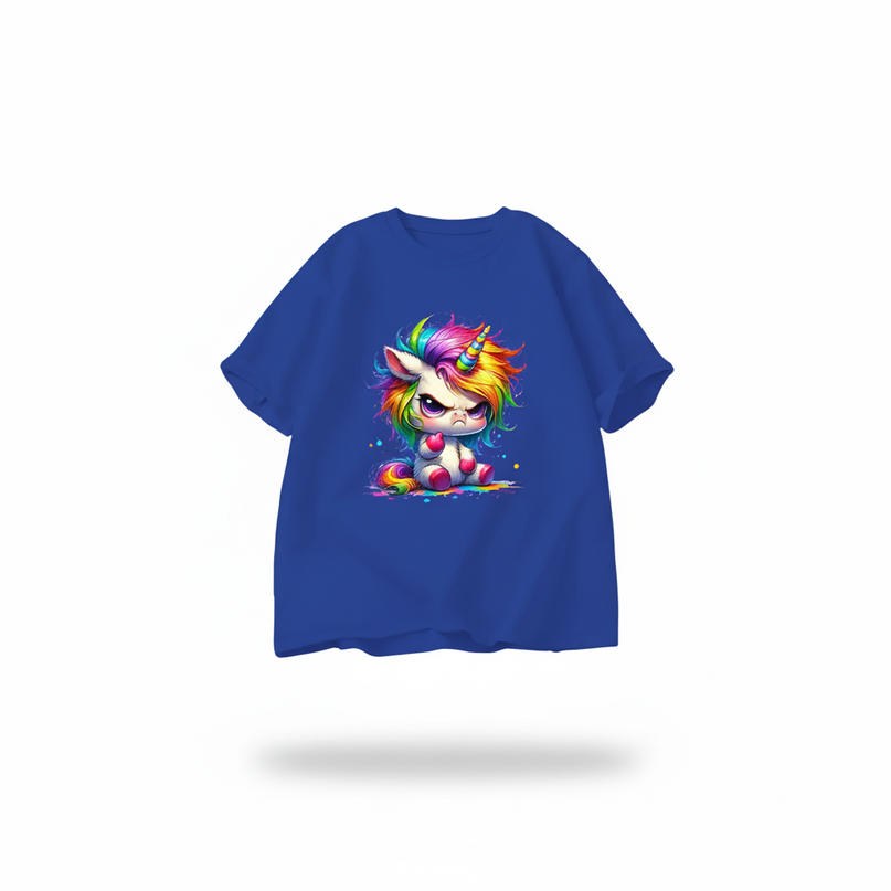 blue cartoon unicorn shirt - white-bg