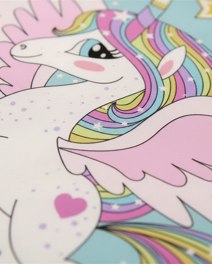 blue cartoon winged unicorn bedding - detail