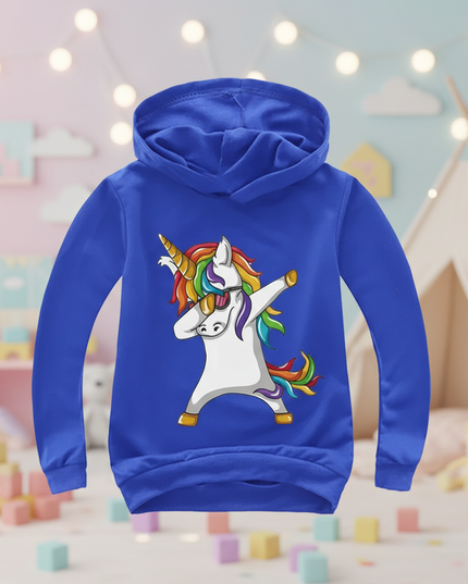 blue dabbing unicorn kids hoodie - lifestyle