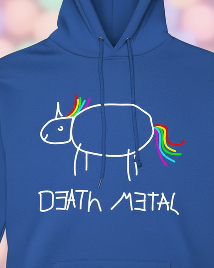 blue death metal unicorn hoodie - detail