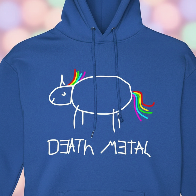 blue death metal unicorn hoodie - detail