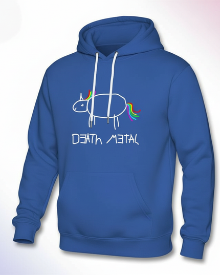 blue death metal unicorn hoodie - white-bg