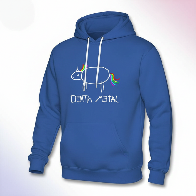 blue death metal unicorn hoodie - white-bg