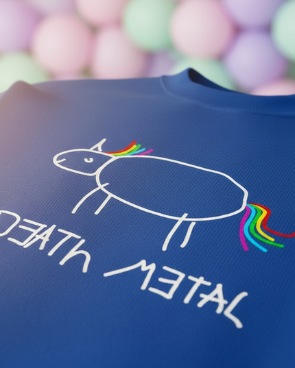 blue death metal unicorn sweater - detail
