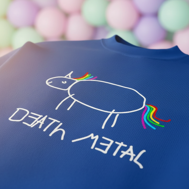 blue death metal unicorn sweater - detail