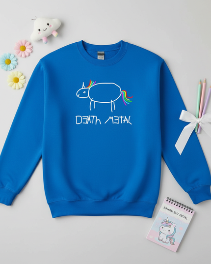 blue death metal unicorn sweater - flat-lay