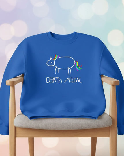 blue death metal unicorn sweater - lifestyle