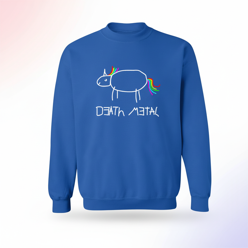 blue death metal unicorn sweater - white-bg