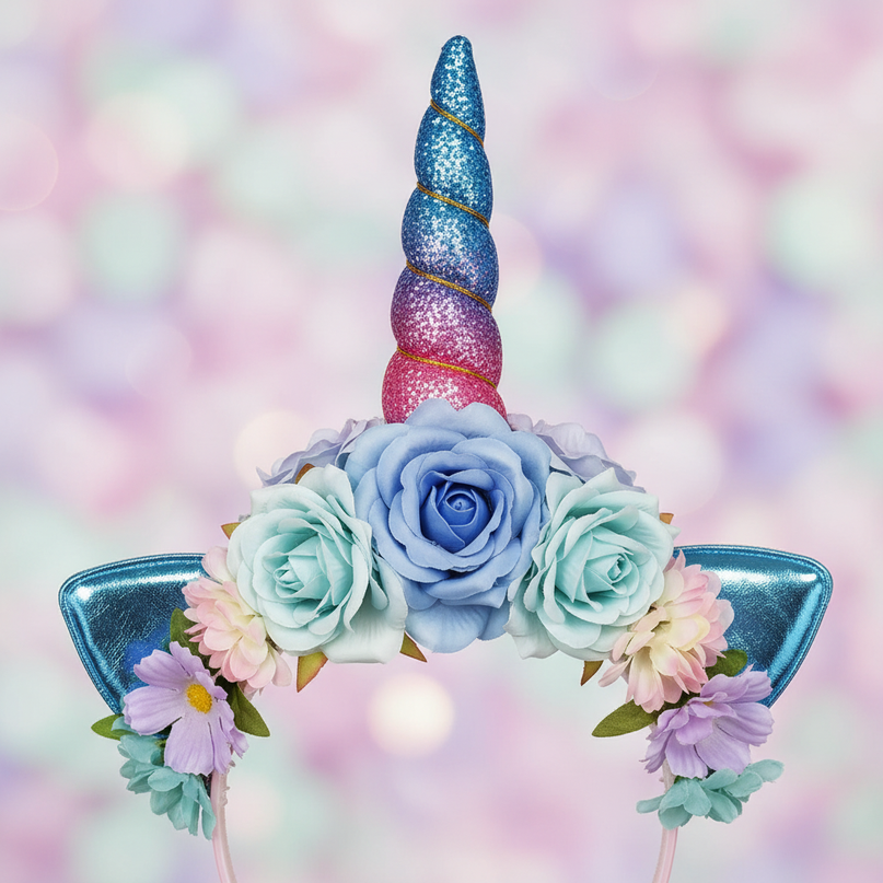 blue dreamy unicorn headband - detail