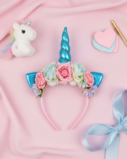 blue dreamy unicorn headband - flat-lay