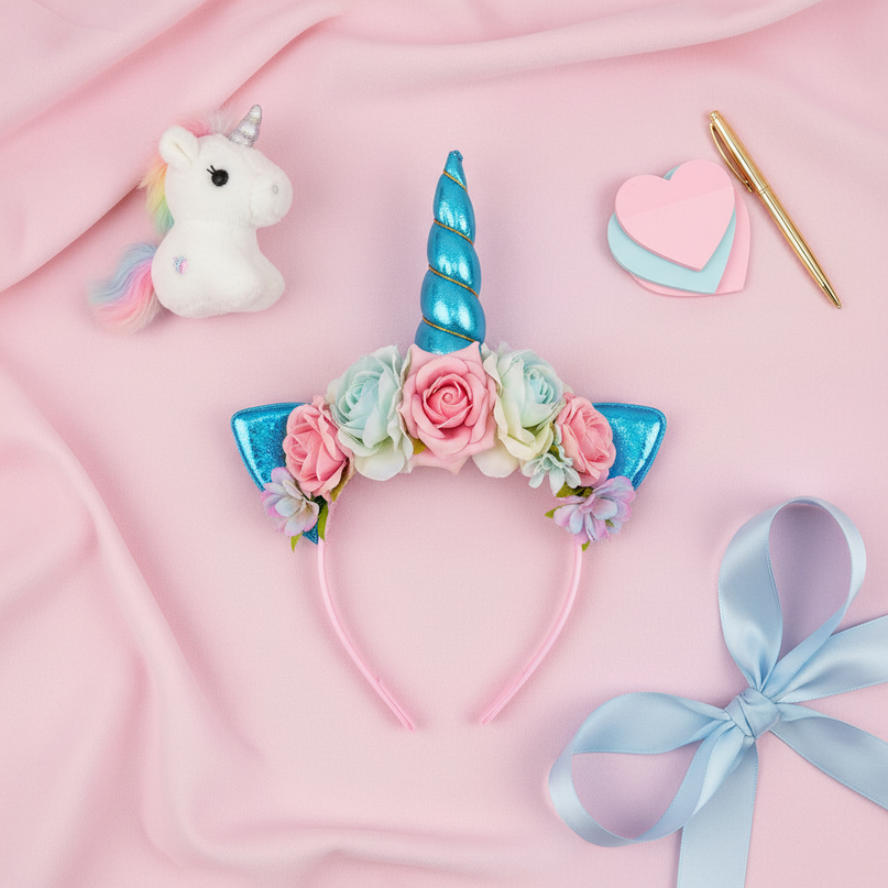 blue dreamy unicorn headband - flat-lay