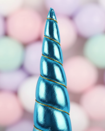 blue elastic unicorn horn - detail