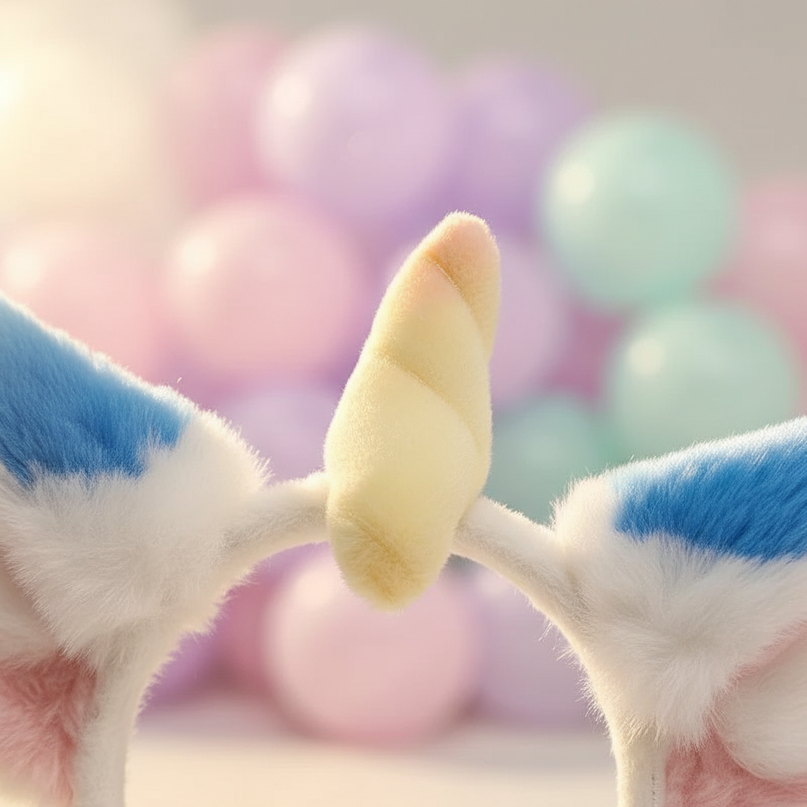 blue fluffy unicorn headband - detail