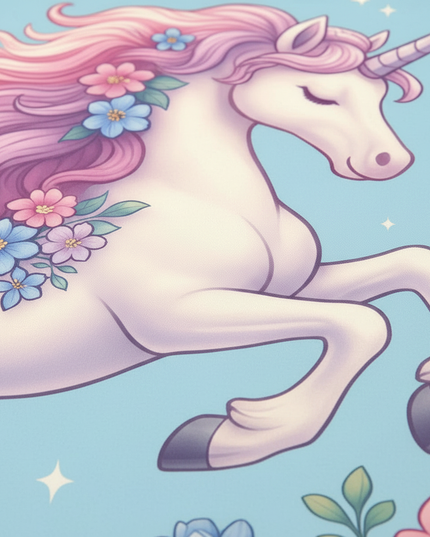 blue garden floral unicorn bedding - detail