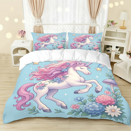 blue garden floral unicorn bedding - lifestyle