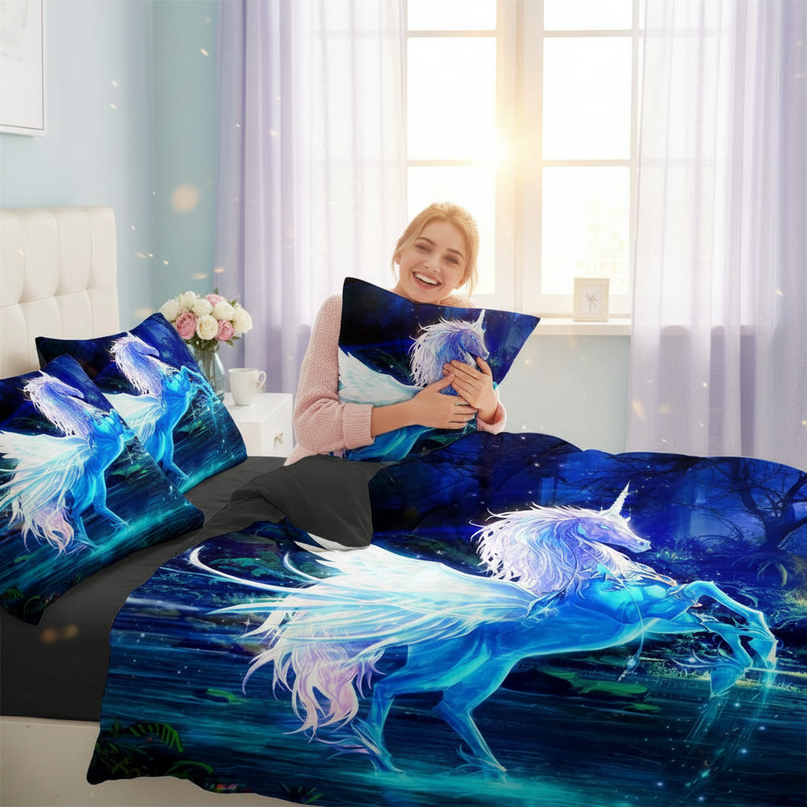 blue glow pegasus bedding - in-use