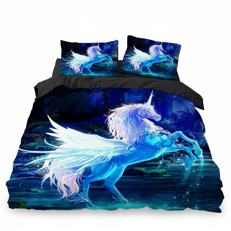 blue glow pegasus bedding - white-bg