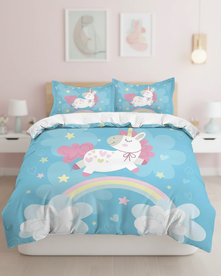 blue heart bow unicorn bedding - lifestyle