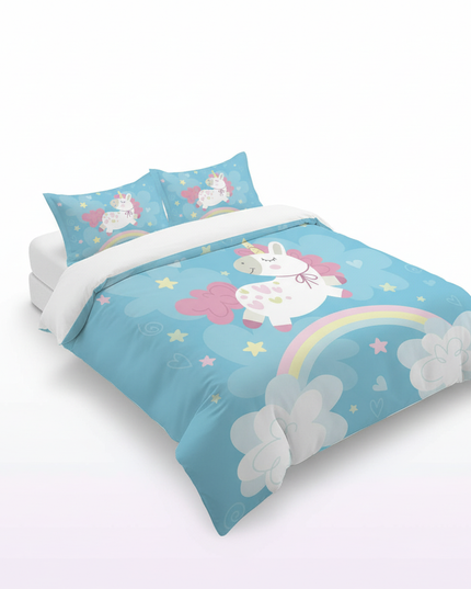 blue heart bow unicorn bedding - white-bg